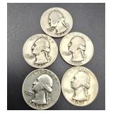 5 Washington Silver Quarters