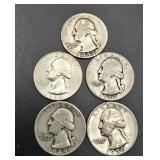 5 Washington Silver Quarters