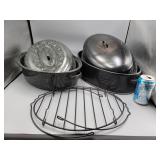Pair of Enamelware Roasters & Rack