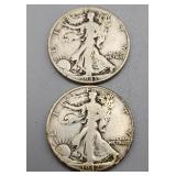 1942D 1943P Walking Liberty Half Dollars Silver
