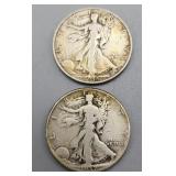 1937P 1945P Walking Liberty Half Dollars Silver