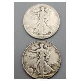 1945S & P Walking Liberty Silver Half Dollars