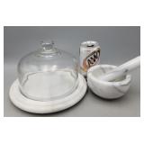 Marble Cheese Covered Dish & Morter and Pestle