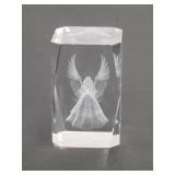 Vintage 3D  Angel Paperweight Glass Etched 3"