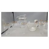 Etched Grapevine Glass Pitcher Ice Bucket &