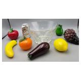 Glass Bowl 5.5" H  9.5" Diam Full of Glass Fruit