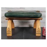 Vtg Mid Century Wood & Green Leather Camel Saddle