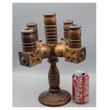 Folk Art Carved Candelabra  13.5" H Wood