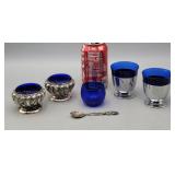Silver Plate Cobalt Glass Salt Cellars WB Mfg,