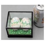 Painted Eggshells in Display Case Has 2 Cracks