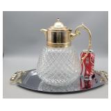 Italian Crystal & Brass Carafe w/Glass Ice