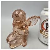 Heavy Pink Glass Angel Glass Candle Holder