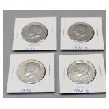 Kennedy Half Dollars 1971 & 71 D, 1972 & 72 D