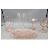 Pink Glass Vases, Candy Dish, Glass & Tray