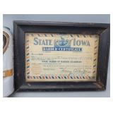 State of Iowa Barber Certificate