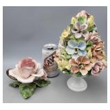 Capodimonte Flower Tree & Rose Ceramic Candle