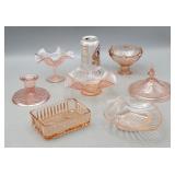 Pink Depression Glass Candy Dishes Candle Holders