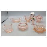 Pink Depression Glass Sugar & Cream, Salt Shaker &