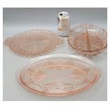 Pink Depression Glass Serving Platters & Divided