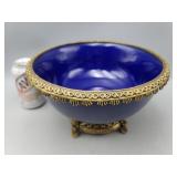 Cobalt Bowl Brass Legs & Ring 6" T 10" Round
