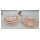 Pink Depression Glass Bowl & Divided Tray