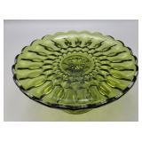 Green Glass 10" Cake Plate 4.5" H