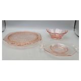 Pink Glass 10" Pie Plate, 7" Plate & Bowl