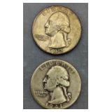 1941 P & 1943 D Silver Washington Quarters 90%