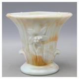Orange/White Slag Glass Vase 4.5"