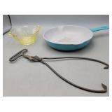 Ice Block Tongs, Skillet Yellow Glass Bowl