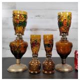 Hurricane Lamps Yellow Glass 14" H & 9" H