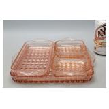 Pink Depression Glass Tray & Condiment Bowls