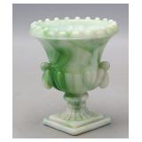 Green/White Slag Glass Toothpick Holder 3" H