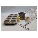 Vintage Muffin Pan, Sifter, Salt & Pepper