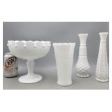 Milk Glass Vases & Candy Dish
