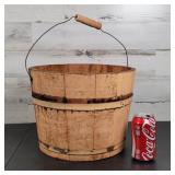Wooden Bucket w/Handle 9.5" H 12.5" Diameter