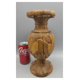 Carved Wood Vase 11" T Camel & Trees