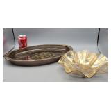 Pyrex Glass Baking Dish & Ruffled Edge Bowl/Gold