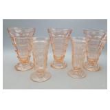 Set of 5 Pink Depression Dessert Glasses