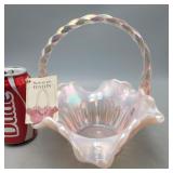 Fenton Iridescent Pink Glass, basket with tag