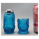 Blue Glass Toothpick Holder & Salt Shaker
