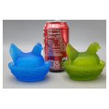 Nesting Hens Frosted Blue & Green Dishes