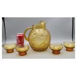 Amber Glass Pitcher & 4 Glasses