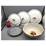 Enamelware Lot Lids - Pot has hole