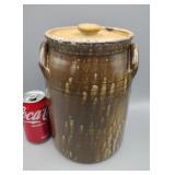 Brown Crock 10.5" Tall W/Lid Has some chips