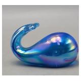 Signed Ron Ray Iridescent Blue Glass Whale