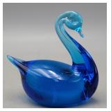 Blue Art Glass Swan