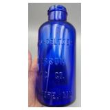 Blue Bromo Seltzer Bottle 8" Tall