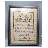 Framed Cross Stitch Home Sign 15" H ï¿½ 11.5" L