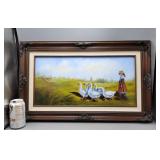 Framed Art Girl & Geese - Evelyn Hutsizer